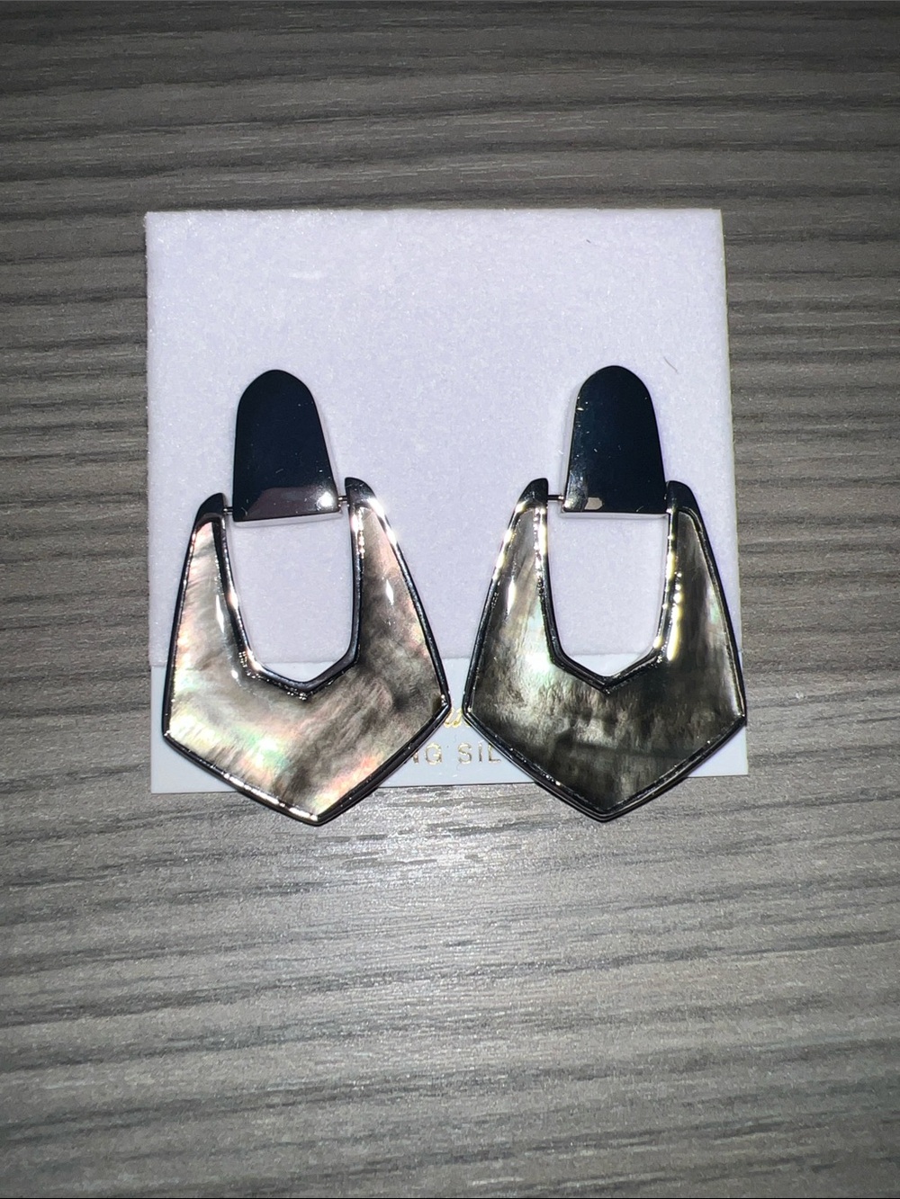 Iridescent grey mother of pearl  Drop Earrings in Silver-Tone